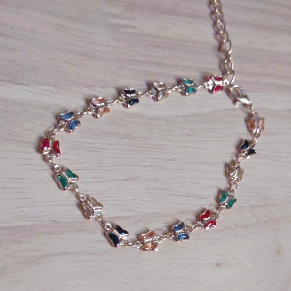 Urban Outfitters Y2k Butterfly Multi Color Crystal Gold Chain Bracelet